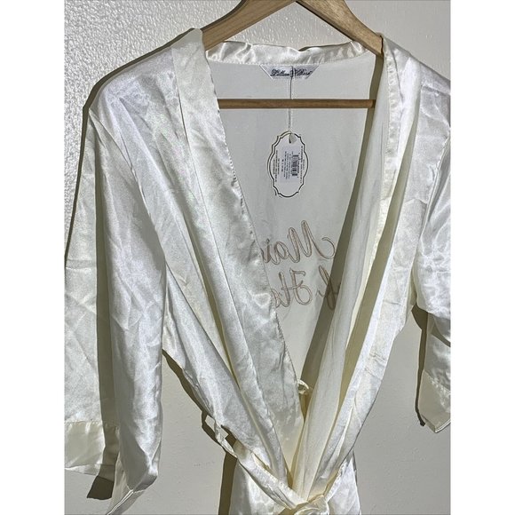 Lillian Rose Womens Satin Robe S/M Ivory Maid of Honor Bride Wedding Embroidered - Picture 3 of 8